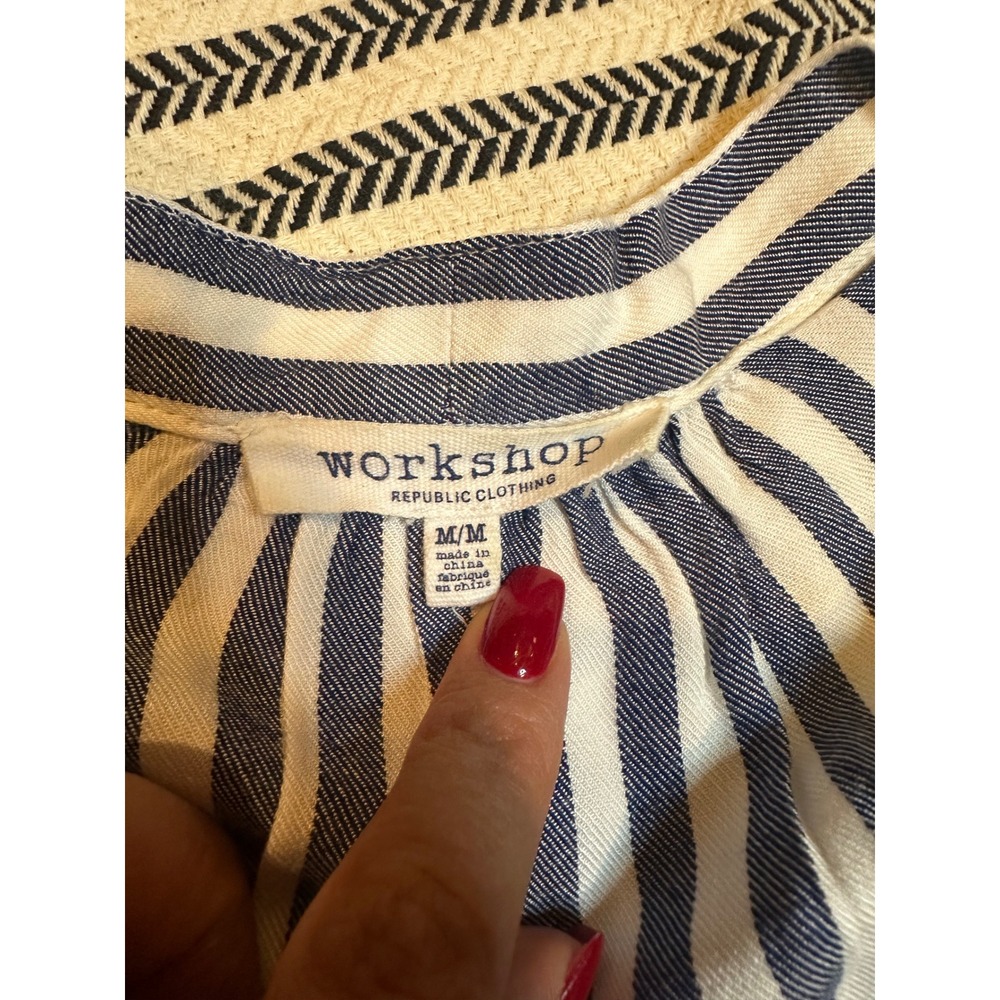 Workshop Republic‎ Clothing Striped V Neck Short Sleeve Blouse Women's M M Rayon - Picture 3 of 6